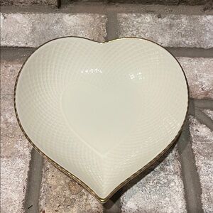 Vintage Mikasa Ivory Bone China Heart Shaped Dish - 24K Gold, Lattice Pa…